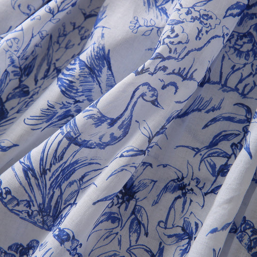 Falda Plisada Floral Azul en Algodón Ligero con Pájaros - Image 14