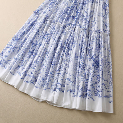 Falda Plisada Floral Azul en Algodón Ligero con Pájaros - Image 16