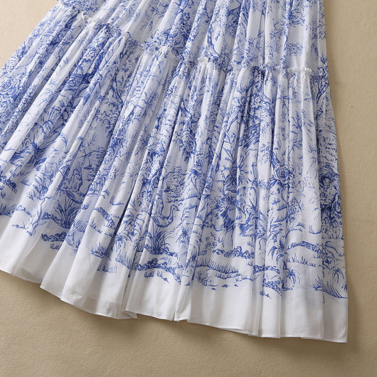 Falda Plisada Floral Azul en Algodón Ligero con Pájaros - Image 17