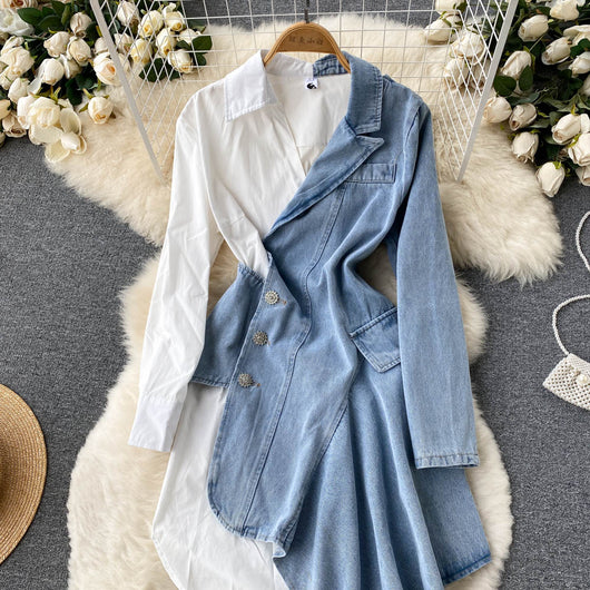 Vestido Camisero Denim con Costuras Irregulares - Image 14