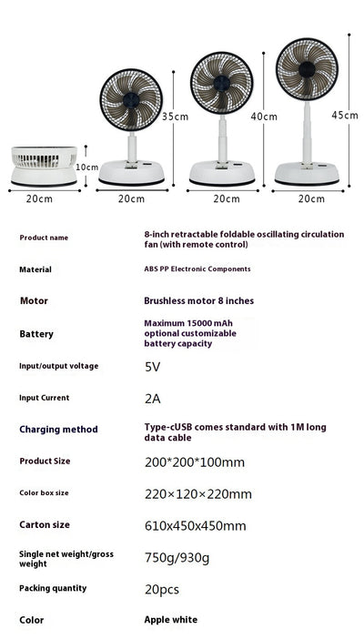 Ventilador de Escritorio Plegable y Portátil con Control Remoto - Image 25