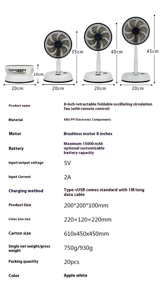 Ventilador de Escritorio Plegable y Portátil con Control Remoto - Image 25