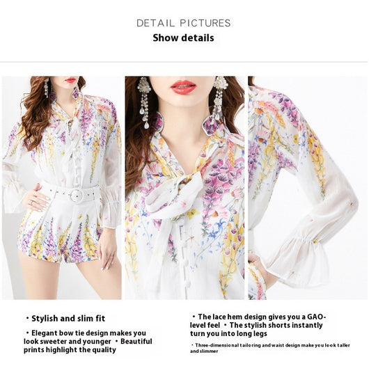 Conjunto Retro de Camisa con Mangas Plisadas de Madera y Shorts - Image 14