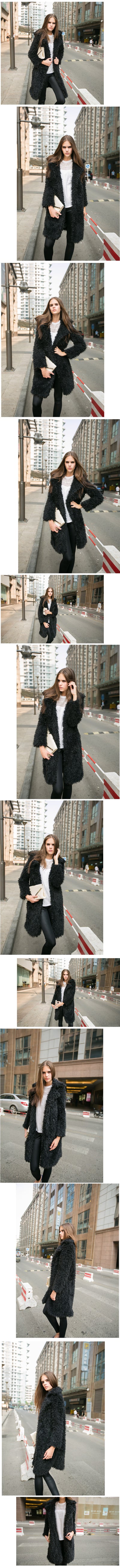 Abrigo Largo de Lana de Cordero para Mujer Otoño Invierno con Detalles de Piel Sintética - Image 13
