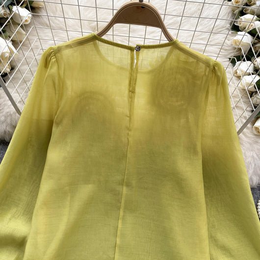 Blusa Slim Fit con Flores 3D y Mangas Abullonadas para Mujer - Image 19
