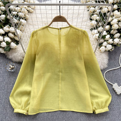 Blusa Slim Fit con Flores 3D y Mangas Abullonadas para Mujer - Image 27