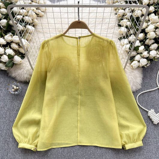 Blusa Slim Fit con Flores 3D y Mangas Abullonadas para Mujer - Image 27