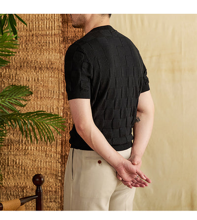 Camiseta Hombre Verano Algodón Ramio Cuello Redondo Estampado Cuadros - Image 21