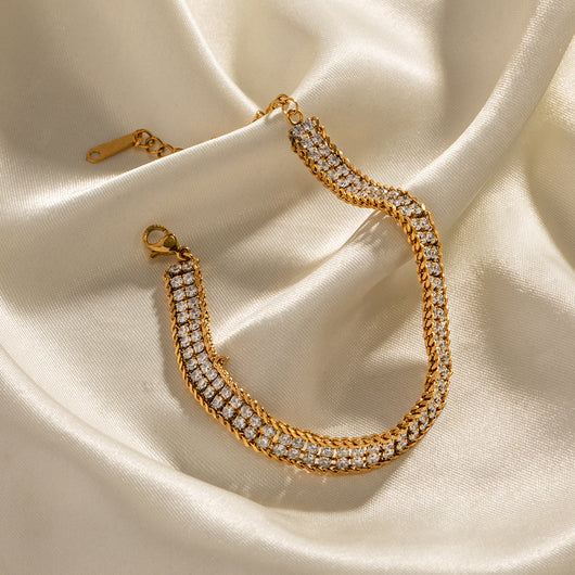 Pulsera de Oro 18K Dorada con Circonia Blanca en Doble Capa - Image 15