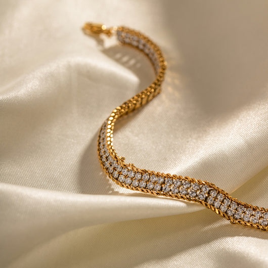 Pulsera de Oro 18K Dorada con Circonia Blanca en Doble Capa - Image 16