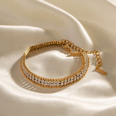 Pulsera de Oro 18K Dorada con Circonia Blanca en Doble Capa - Image 19