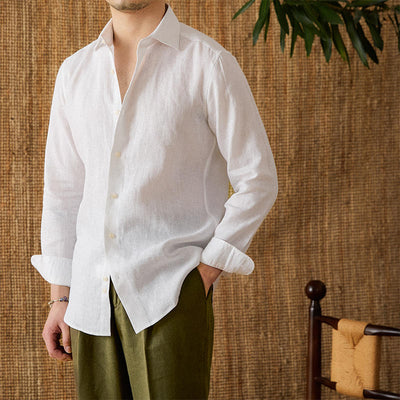 Camisa de Lino Italiana Blanca de Manga Larga para Hombre - Image 13