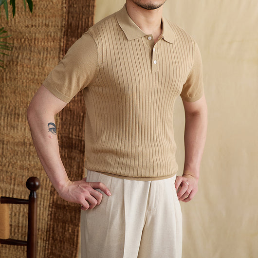 Polo Slim Fit con Rayas Hundidas en Tencel Algodón - Camiseta Transpirable - Image 21