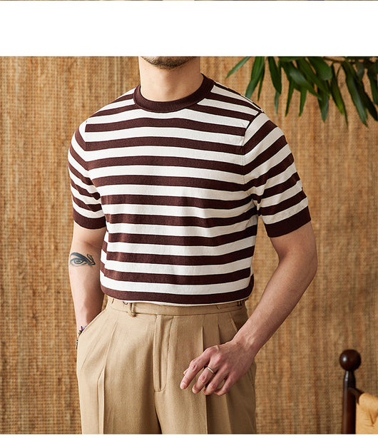 Camiseta Rayas Azul Marino Tencel Algodón Transpirable Cuello Redondo - Image 12