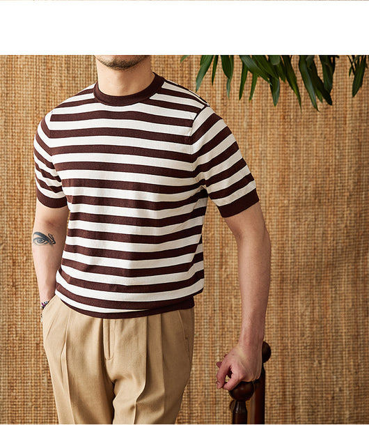 Camiseta Rayas Azul Marino Tencel Algodón Transpirable Cuello Redondo - Image 18