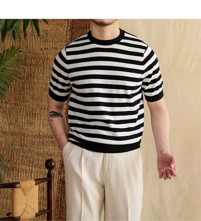Camiseta Rayas Azul Marino Tencel Algodón Transpirable Cuello Redondo - Image 20