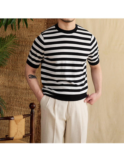 Camiseta Rayas Azul Marino Tencel Algodón Transpirable Cuello Redondo - Image 21
