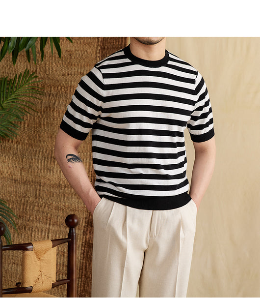 Camiseta Rayas Azul Marino Tencel Algodón Transpirable Cuello Redondo - Image 22