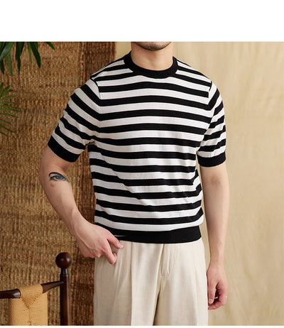 Camiseta Rayas Azul Marino Tencel Algodón Transpirable Cuello Redondo - Image 23
