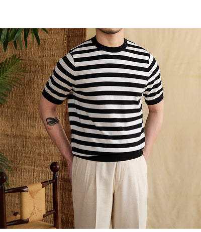 Camiseta Rayas Azul Marino Tencel Algodón Transpirable Cuello Redondo - Image 24