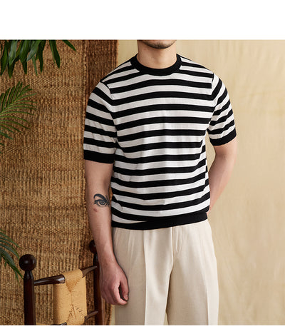 Camiseta Rayas Azul Marino Tencel Algodón Transpirable Cuello Redondo - Image 26