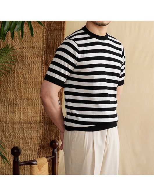 Camiseta Rayas Azul Marino Tencel Algodón Transpirable Cuello Redondo - Image 27