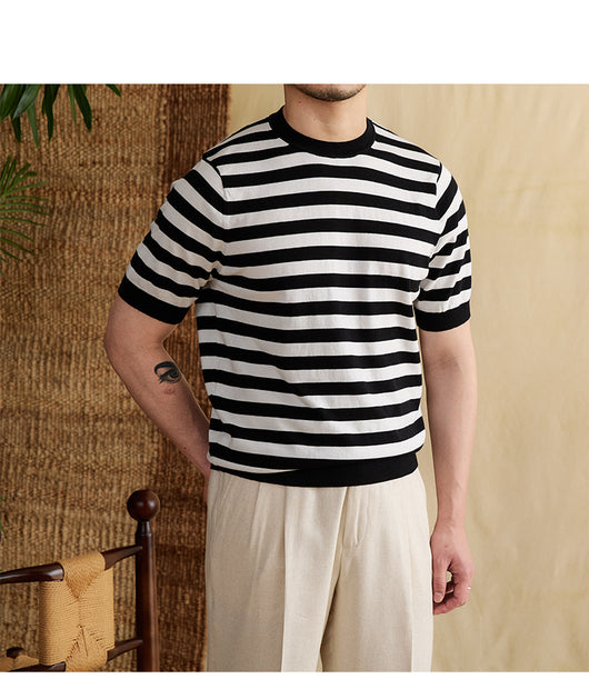 Camiseta Rayas Azul Marino Tencel Algodón Transpirable Cuello Redondo - Image 30