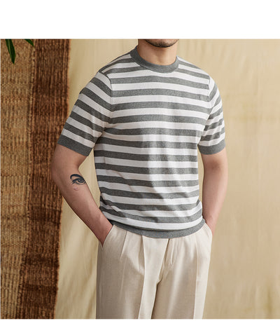 Camiseta Rayas Azul Marino Tencel Algodón Transpirable Cuello Redondo - Image 34