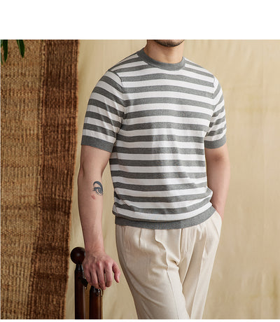 Camiseta Rayas Azul Marino Tencel Algodón Transpirable Cuello Redondo - Image 35