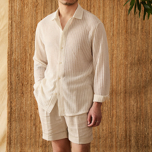 Camisa Casual de Algodón Puro para Vacaciones - Manga Larga Verano - Image 16