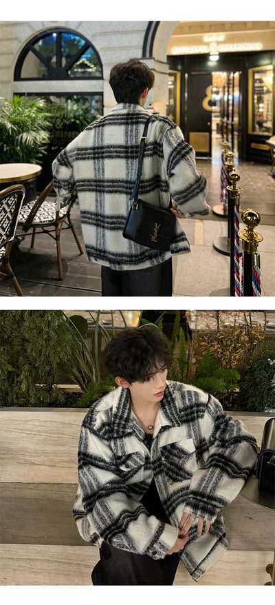 Abrigo de Lana Acolchado Vintage a Cuadros para Hombre - Image 10