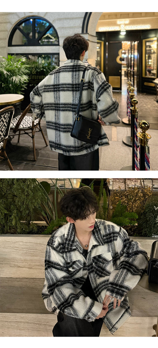 Abrigo de Lana Acolchado Vintage a Cuadros para Hombre - Image 10