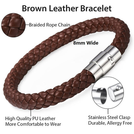 Pulsera de Cuero Trenzada Unisex - Marrón y Negro - Image 18