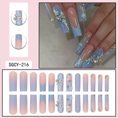 Uñas Postizas de Larga Duración Estilo Europeo y Americano en Azul - Image 10