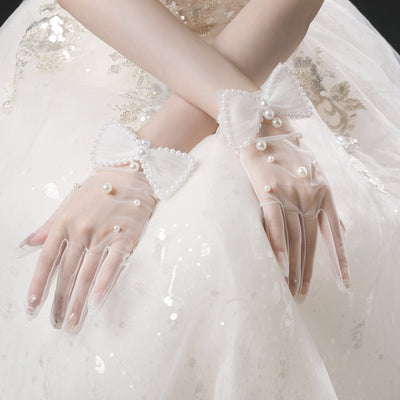 Guantes de Novia Artesanales Perla Blanca con Moño - Image 6