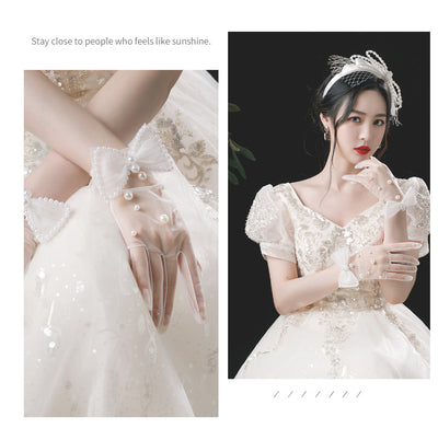 Guantes de Novia Artesanales Perla Blanca con Moño - Image 10