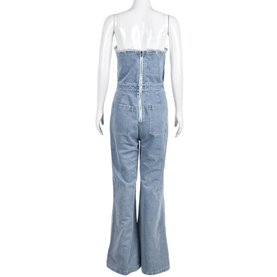 Jumpsuit Denim para Mujer con Escote V y Bolsillo Cremallera - Image 31