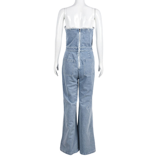 Jumpsuit Denim para Mujer con Escote V y Bolsillo Cremallera - Image 31
