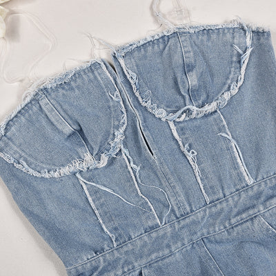 Jumpsuit Denim para Mujer con Escote V y Bolsillo Cremallera - Image 35