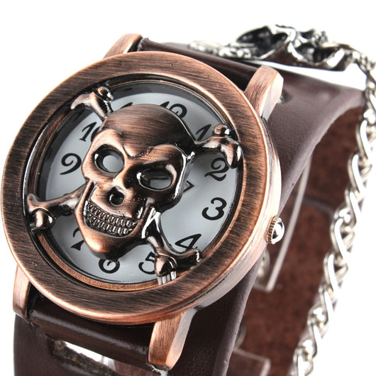 Reloj Calavera con Cadena - Diseño Marrón Clásico - Image 10