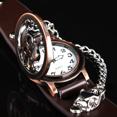 Reloj Calavera con Cadena - Diseño Marrón Clásico - Image 14