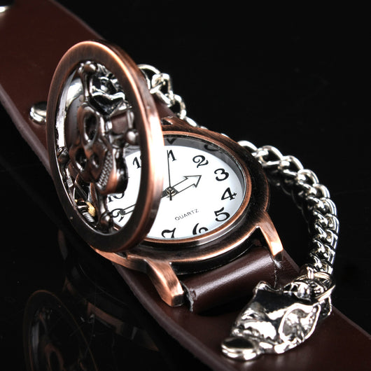 Reloj Calavera con Cadena - Diseño Marrón Clásico - Image 14