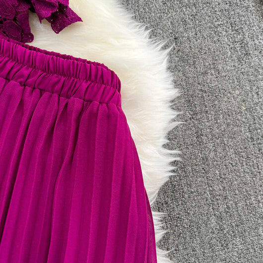 Conjunto Elegante: Blusa Suelta con Encaje y Falda Plisada de Cintura Alta - Image 15