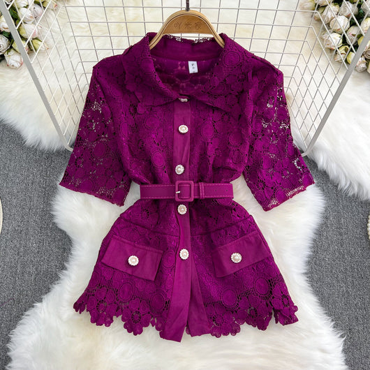 Conjunto Elegante: Blusa Suelta con Encaje y Falda Plisada de Cintura Alta - Image 18