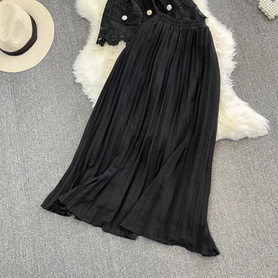 Conjunto Elegante: Blusa Suelta con Encaje y Falda Plisada de Cintura Alta - Image 21