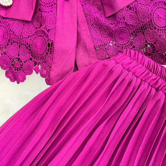 Conjunto Elegante: Blusa Suelta con Encaje y Falda Plisada de Cintura Alta - Image 24