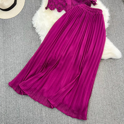 Conjunto Elegante: Blusa Suelta con Encaje y Falda Plisada de Cintura Alta - Image 28