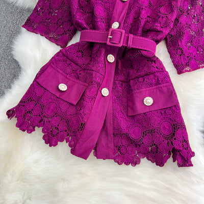 Conjunto Elegante: Blusa Suelta con Encaje y Falda Plisada de Cintura Alta - Image 31