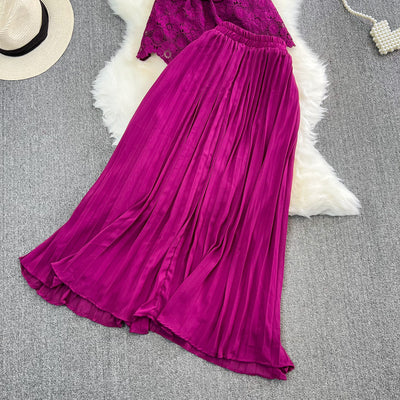 Conjunto Elegante: Blusa Suelta con Encaje y Falda Plisada de Cintura Alta - Image 32