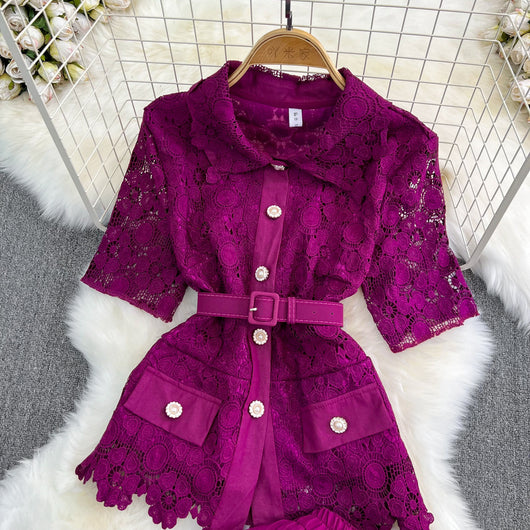 Conjunto Elegante: Blusa Suelta con Encaje y Falda Plisada de Cintura Alta - Image 40